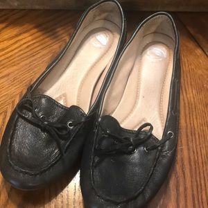 Black leather loafers by Nurture